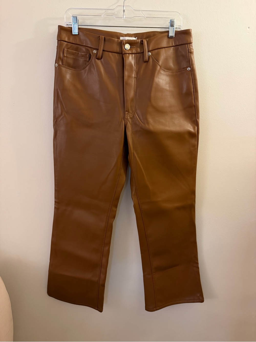 Good American Brown Camel Leather Pants